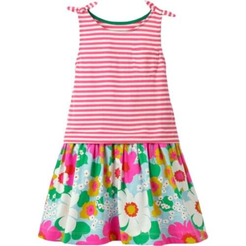 Little maven 2020 new summer baby girls clothes brand dress kids cotton striped print sleeveless flower dresses