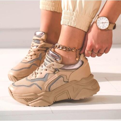 New Arrival Sneakers For Women Matte Leather Lace Up Detailed Thick Sole Sport Women Shoes Luxury Walking Running Sexy Vulcanize