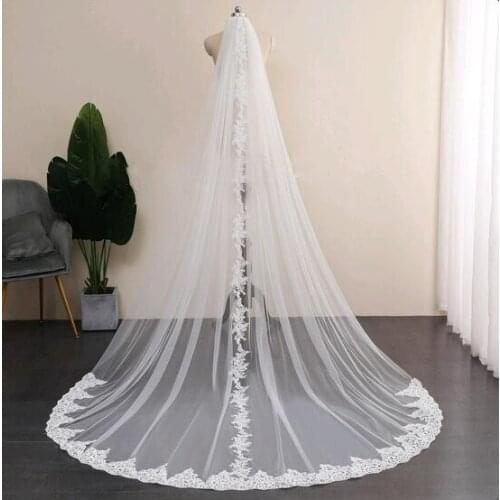 3M Single Layer Veil Beautiful White Ivory Wedding Veil Cathedral Long Tail Bridal Lace Veils With Comb