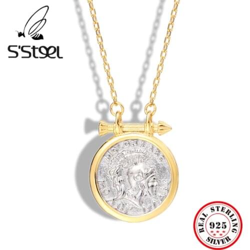SSTEEL Korean Necklaces 925 Sterling Silver For Women Designer Korean Gold Round Pendants Necklace Cadena Plata 925 Jewellery