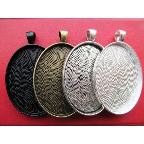 20pcs Antique Silver/Antique Bronze Oval Base Setting Tray Bezel Pendant Charm,Hollow Tray,fit 30mmx40mm Cabochon/Cameo