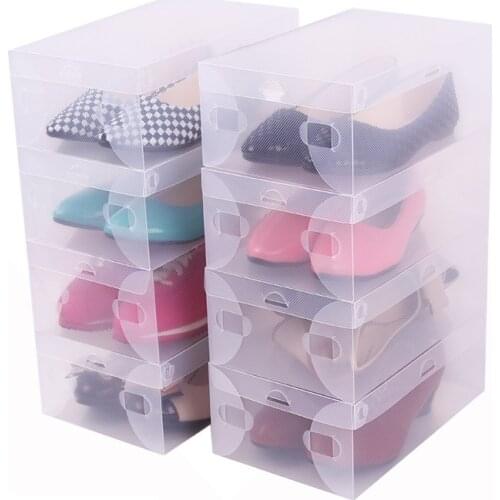10/20pcs set New Transparent Home Stackable Plastic Shoe Boxes Boot Storage Case Organizer An-ti Dust Clean Size 27.5*18.5*9.5cm
