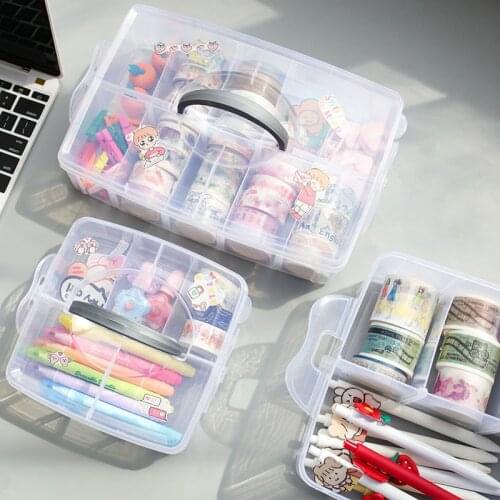 Transparent PVC Multi-function Stationery Organizer Box Large Capacity School Desktop Washi Tapes Pencils Organizer Storage Box