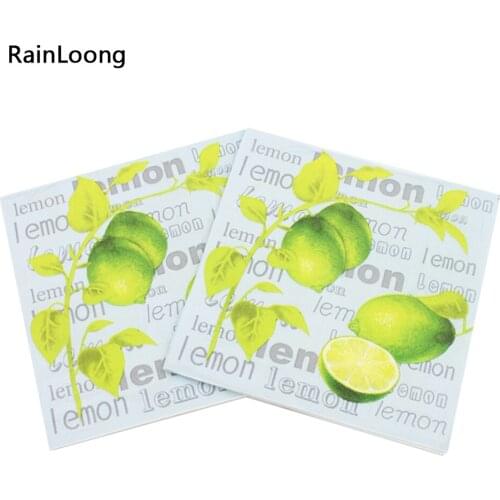 [RainLoong] Lemon Paper Napkin Fruit Festive & Party Supplies Tissue Printed Green Napkin 33cm*33cm 1 pack (20pcs/pack)