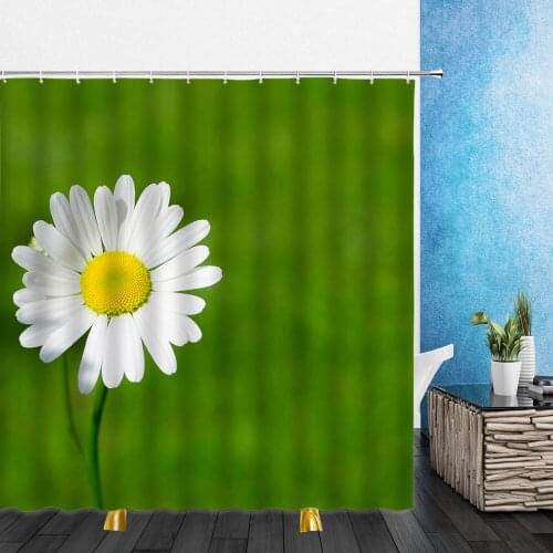 Flowers Shower Curtains Summer Yellow White Pink Flower Green Plants 3D Bathroom Home Decor Waterproof Polyester Cloth Curtain