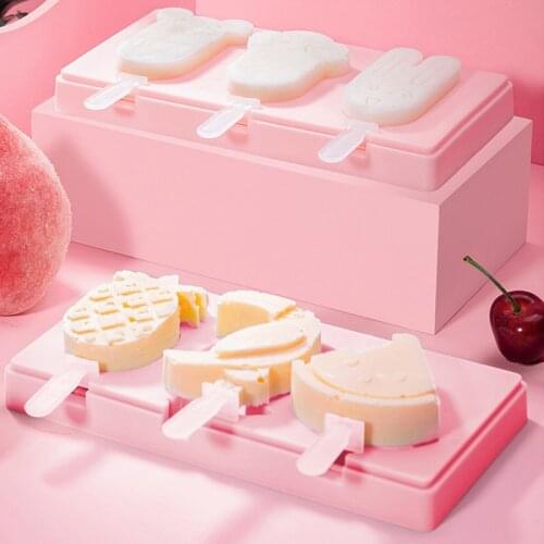 Silicone Ice Cream Mold With Lid Animals Shape Jelly Mold Children Handmade DIY Dessert Popsicle Cream Grid With Popsicle Stick