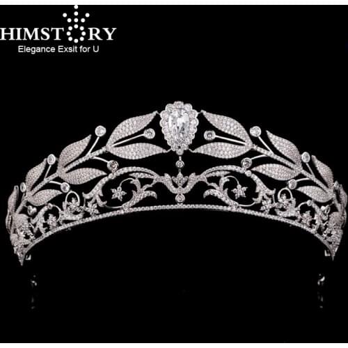 Himstory Sparkling Zircon Wedding Tiaras Crowns European Leave Bridal Hairbands Crystal Brides Hair Accessories Prom Hair Jewelr
