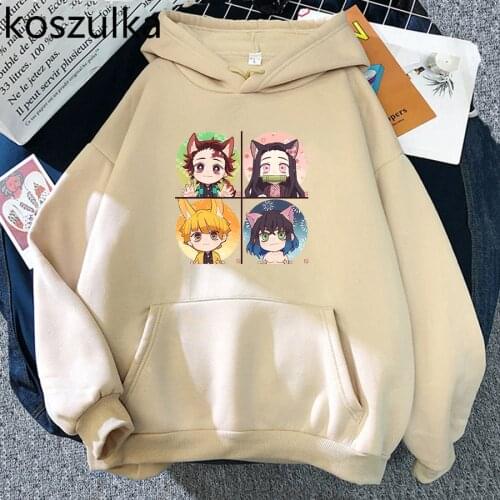 Demon Slayer Hoodie Japanese Anime Kimetsu No Yaiba Sweatshirt Pullovers Women Kawaii Manga Sweatshirt Girl Streetwear Hoodies