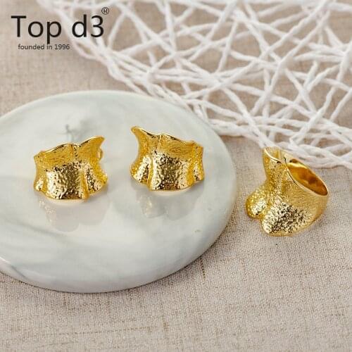 Top d3 Viennois Feather Stud Earrings Ring Sets for Women Gold plated Feather Earrings for women Fashion Feather Stud Earrings