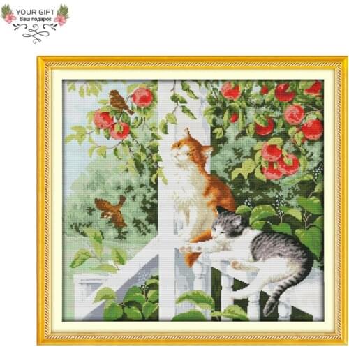 Joy Sunday D749 14CT 11CT Stamped and Counted Home Decoration The Two Cats Cross Stitch Kits