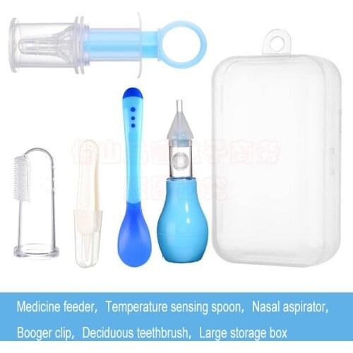 Baby medicine feeding device set temperature sensing spoon medicine dropper dispenser training toothbrush baby supplies