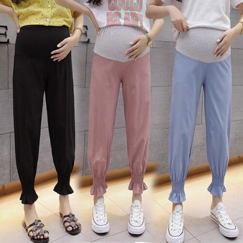 1111# Maternity Pants Spring Autumn Chiffon Casual Pants Loose Comfy Belly Support Pants Elastic Waist Maternity Trousers