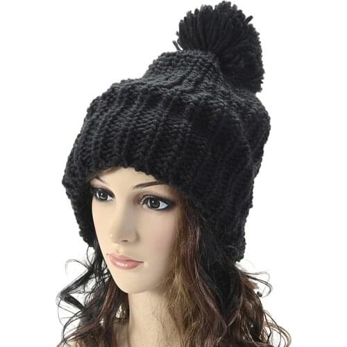 Womens Knitted Hat Winter Warm Beanie Hat Female Solid Color Soft Girls Caps Skullies poms ball Knit hats