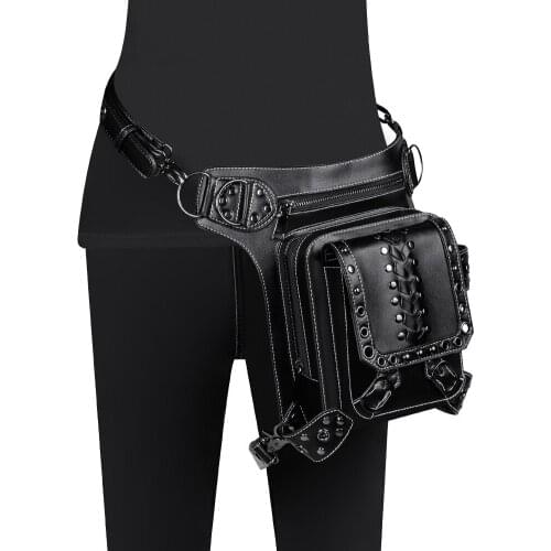 Female European and American Punk PU Leather Womens Shoulder/Crossbody Bag Multi-Function Outdoor Pocket
