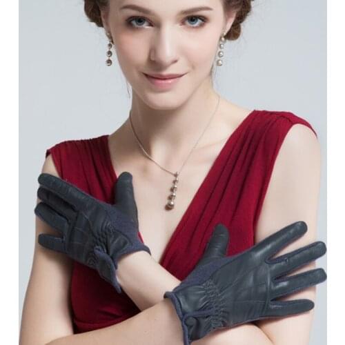 Womens Genuine Sheepskin Leather Gloves Elegant Ladies Warm Knitting Gloves Winter Spring Mittens S2446