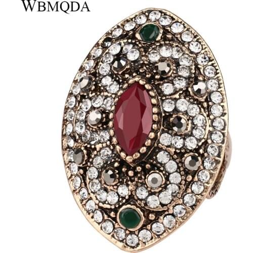 Vintage Bohemian Luxury Big Engagement Rings For Women Charms Fashion Jewelry Accessories Gold Color Crystal Wedding Loving Ring