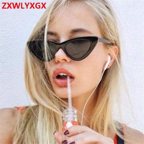 ZXWLYXGX Small Cateye Triangle Sunglasses Sexy Women Brand Vintage Cat Eye Frame Tint Red Mirror Lens Sun Glasses Shades