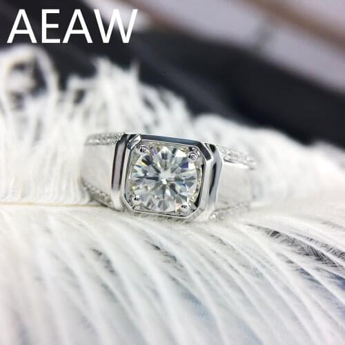 100% 14K Au750 Gold Round Cut Brillant Moissanite Diamond Man Ring D Color VVS