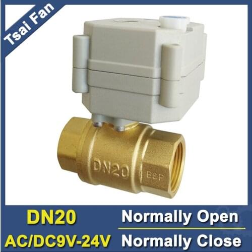 2 or 5 Wires Brass 3/4'' Normal Open/Close Motorized Ball Valve With Manual Override AC/DC9V-24V 2-Way DN20 Full Port