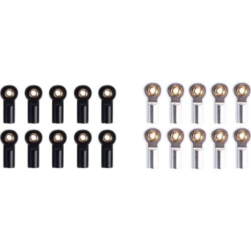 20Pcs Metal M3 Link Tie Rod End Ball Joint for 1/10 Rc Car Crawler Axial Scx10 D90 D110 - 10Pcs Black & 10Pcs Silver