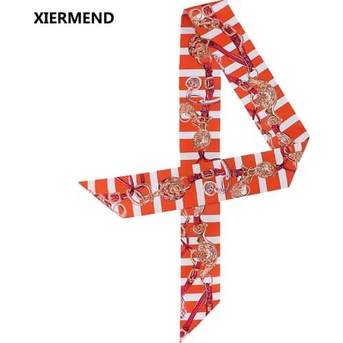 2018 belt chain stripe hit color tie bag small ribbon ladies twill silk head scarf skinny scarves