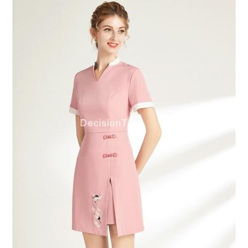 2021 beauty uniforms chinese style spa salon beautician clothing nail massage therapist uniform sauna foot bath uniforms