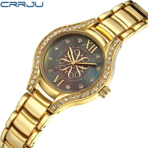 CRRJU 2126 New Lady Set Diamond Shell Dial Fashion Watches European And American Popular Diamond Ladies Quartz Wristwatches