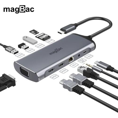 USB C Hub Docking Station P01 Dual Moniotors Laptops Dock Station 2 HDMI RJ45 Lan Type-C USB Hubs USB3.0 For Macbook Pro/Air