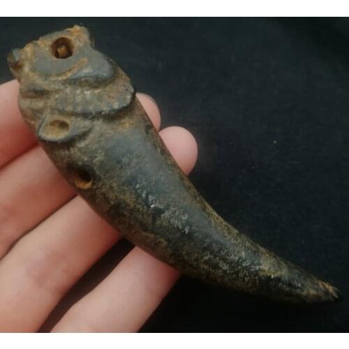 Ancient China Hongshan Culture Hand carved amulet Tiger tooth Meteorite Pendant