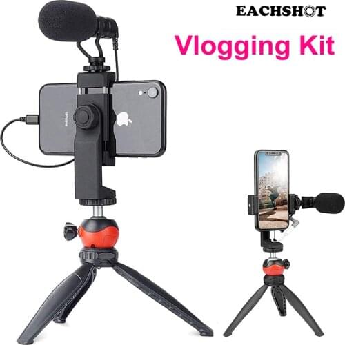 EACHSHOT CVM-VM10II Microphone Vlog Kit with Tripod Phone Holder Mic For Smartphone Iphone Android Live Stream Kit