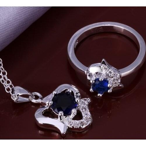 Hot selling 925 fashion blue rose R+N Jewelry Set SMTS661