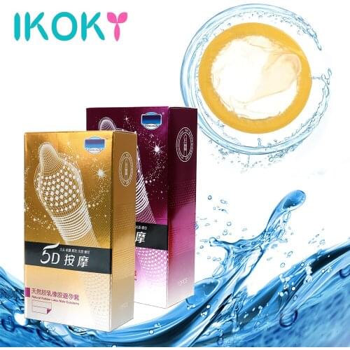 IKOKY Big Particle 5D Thread Ribbed G Point for Men Sex Products Contraceptives Latex Condoms 12pcs Condom