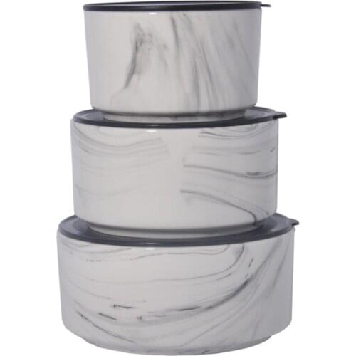 Ceramic 3 pcs Storage Container Marble Pattern White