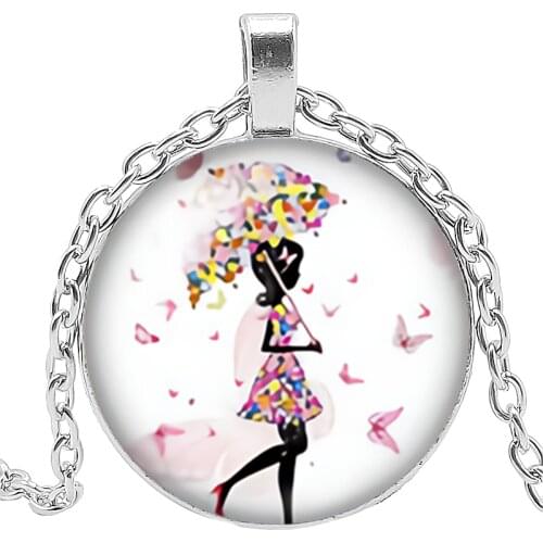 Creative Cartoon Red Heart Bicycle Girl Glass Convex Round Pendant Fashion Charm Girl Jewelry Horse Necklace When The Decoration