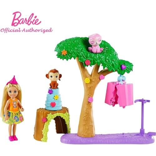 Barbie Girl Doll Chelsea Lost Birthday Party Funny Forest Monkey Toys Play Set GTM84 Blonde Mini Dolls For Children Gift