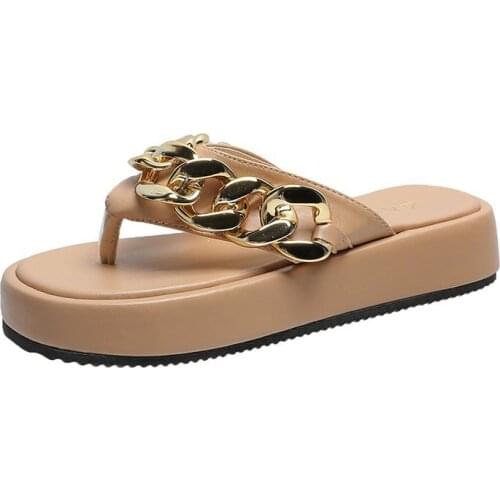 Summer New Products Women Slippers New Open-toed European and American Slippers Women Herringbone Thick Bottom Chain