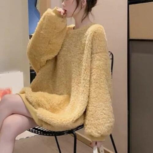 Fashion Coat Women Thicker Plush Fur Warm Soft Simple All-match Leisure Pullovers Womens Trendy Solid Color Sweatshirts