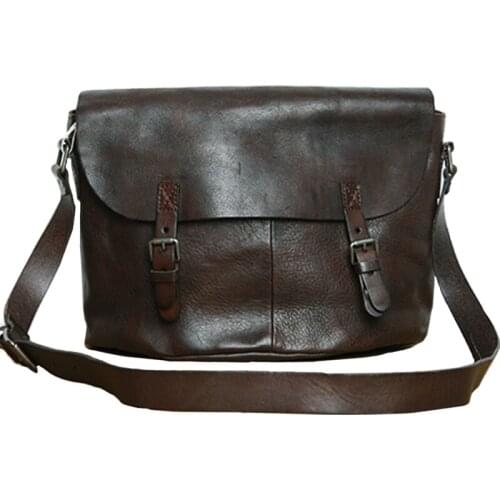 2021 Hot Genuine Leather Mens Shoulder Bag Leisure Handbag Plant Tanned Cow Leather Bag Japanese Style