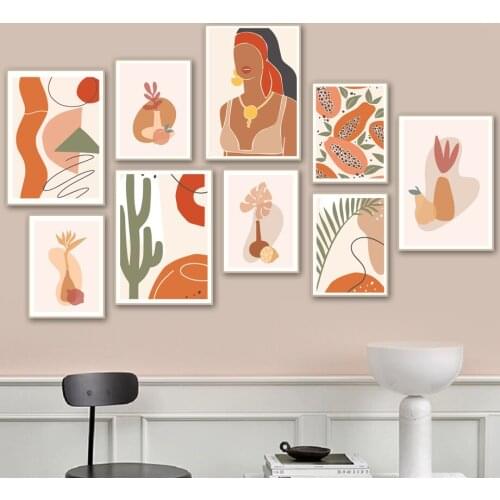 Boho Woman Cactus Plant Leaf Minimalist Wall Art Canvas Painting Nordic Posters And Prints Wall Pictures For Living Room Decor