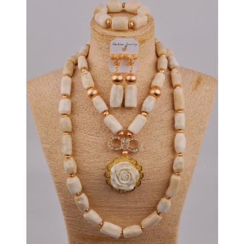 Newest Nigerian Wedding Coral Beads African Jewelry Set Orange Red White Color Bridal Set 2R-A-04