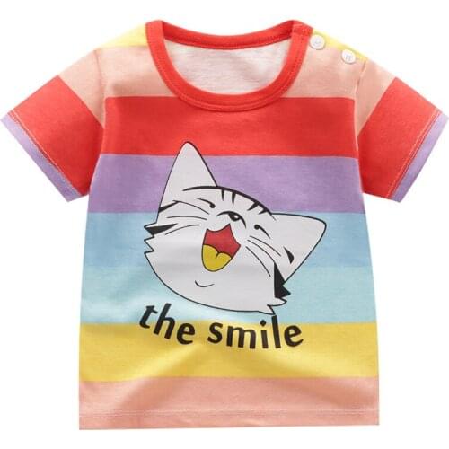 New Childrens Short Sleeve T-shirt Casual Cartoon Printing Baby Boys and Girls Tees Cotton Blue Red Cute Tshirt Tops 6M-5T