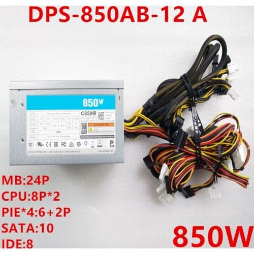 New PSU For Delta 80plus Platinum Suitable For Double 2080Ti 850W Power Supply DPS-850AB-12 A