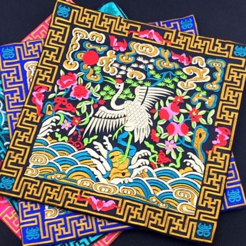 Wholesale 5pcs Chinese Handmade Cotton Embroidered Vintage Crane Cup Mat Mouse Pad Coaster Gift