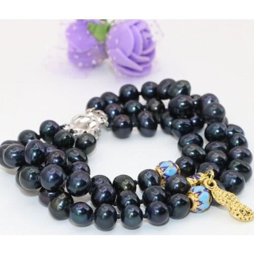 Original design fashion multilayer bracelets natural 7-8mm black pearl beads fashion women 3 rows elegant jewelry 7.5inch B2804