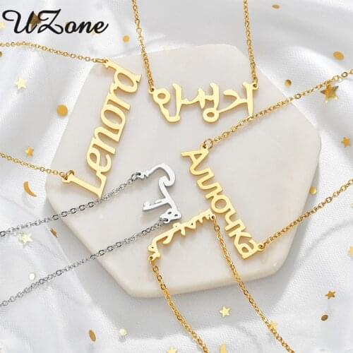 UZone Arabic Personalized Name Necklace Stainless Steel Russian Korean Italy Custom Nameplate Necklaces for Women Wholesale