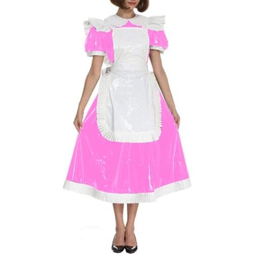 Adults Sissy Lolita Dress Maid Crossdress Dress Costume Mid-Calf Puff Sleeve Sweet Dress Peter Pan Collar Costume 7XL Plus Size