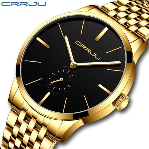 Relogio Masculino Gold Watch CRRJU Men Square Mens Watches Top Brand Luxury Golden Quartz Stainless Steel Waterproof Wrist Watch