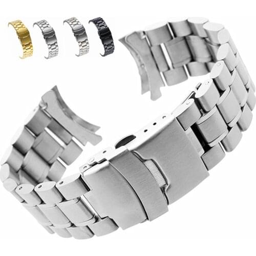 2Stainless Steel Watch bracelet 18mm 20mm 22mm Strap Wristband Curved End Watch Strap Double Lock Buckle Replacement Wrist Belt