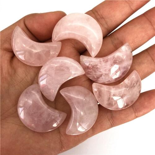 Wholesale 1pc Natural Pink Quartz Crystal Moon Shaped Gemstone Healing Polished Stones Natural Quartz Crystals