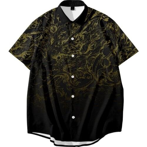 S-6XL Male Short-sleeve Top Blouse Casual Shirt Men Summer Fashion Casual Black Print Shirts Turn-down-collar Top Blouse